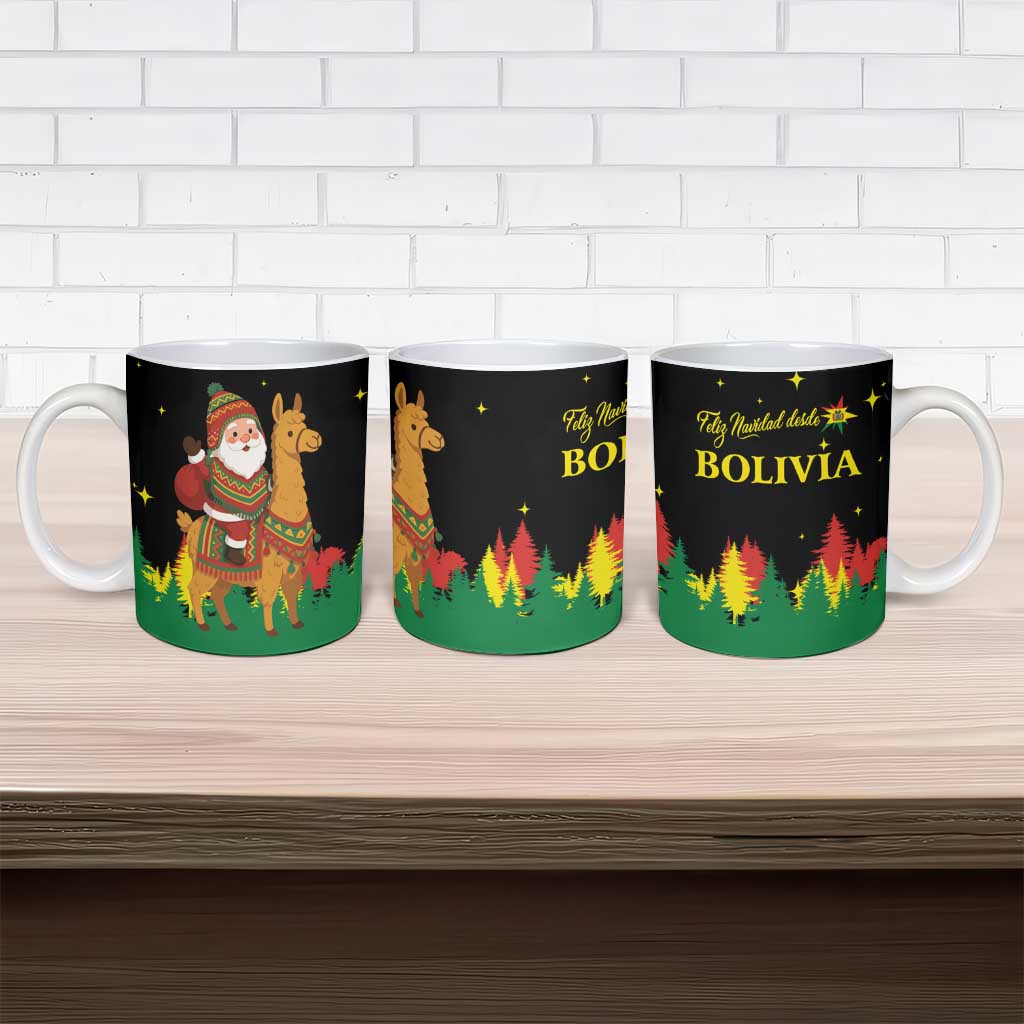 Bolivia Christmas Ceramic Mug with Santa Claus Llama Andean Outfit and Festive Tree Design - Wonder Print Shop