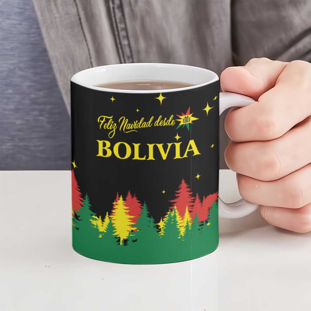 Bolivia Christmas Ceramic Mug with Santa Claus Llama Andean Outfit and Festive Tree Design - Wonder Print Shop