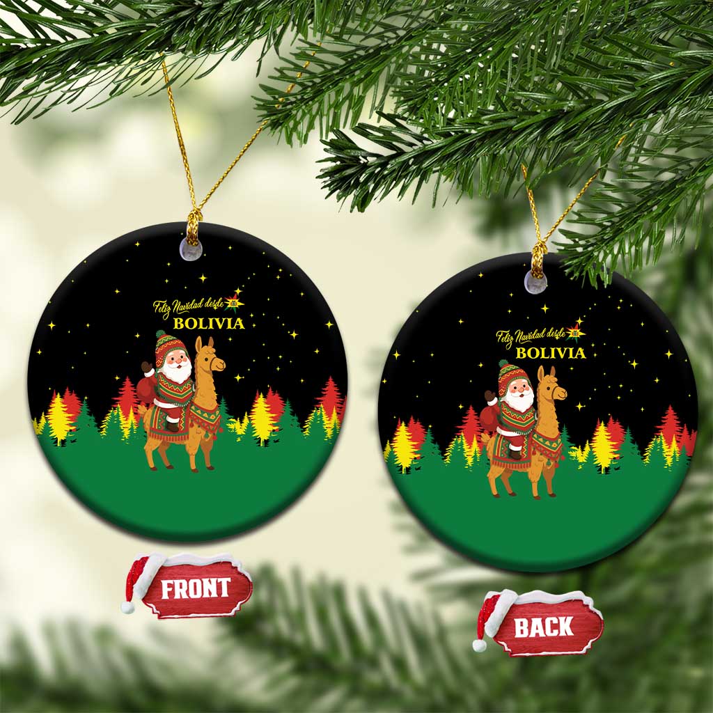 Bolivia Christmas Ceramic Ornament with Santa Claus Llama Andean Outfit and Festive Tree Design - Wonder Print Shop