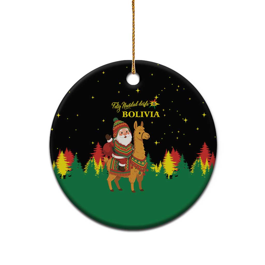 Bolivia Christmas Ceramic Ornament with Santa Claus Llama Andean Outfit and Festive Tree Design - Wonder Print Shop