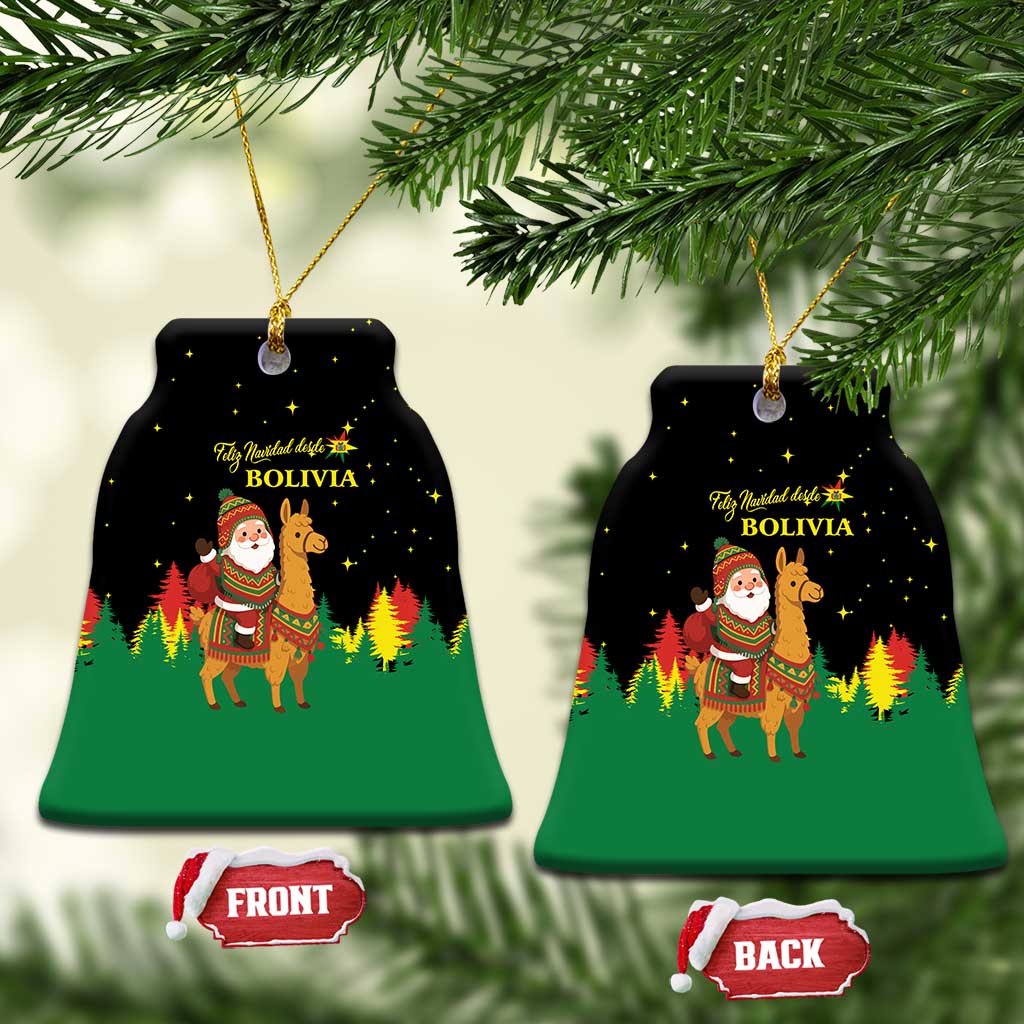 Bolivia Christmas Ceramic Ornament with Santa Claus Llama Andean Outfit and Festive Tree Design - Wonder Print Shop