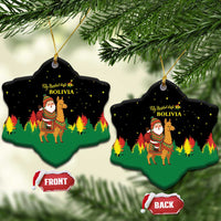 Bolivia Christmas Ceramic Ornament with Santa Claus Llama Andean Outfit and Festive Tree Design - Wonder Print Shop