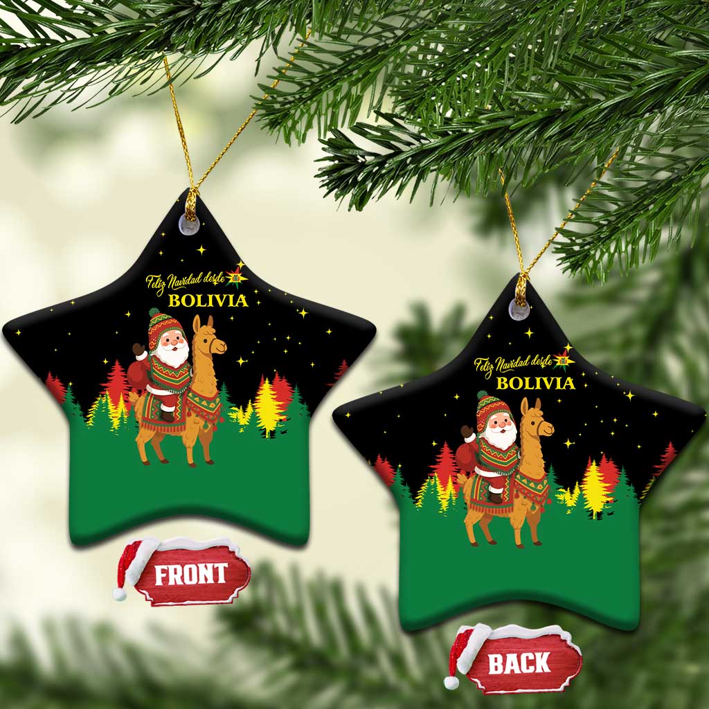 Bolivia Christmas Ceramic Ornament with Santa Claus Llama Andean Outfit and Festive Tree Design - Wonder Print Shop