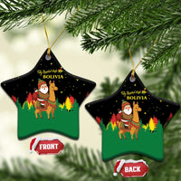 Bolivia Christmas Ceramic Ornament with Santa Claus Llama Andean Outfit and Festive Tree Design - Wonder Print Shop
