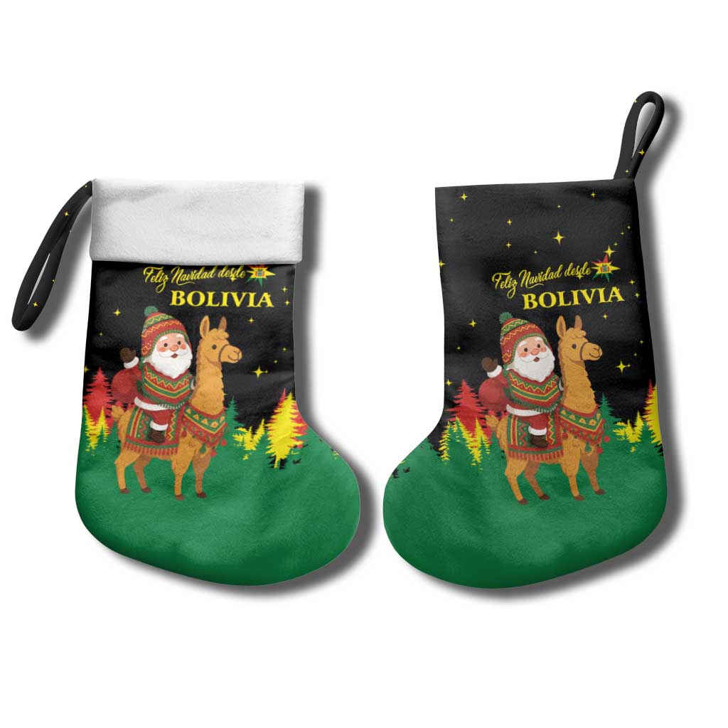 Bolivia Christmas Stocking with Santa Claus Llama Andean Outfit and Festive Tree Design - Wonder Print Shop