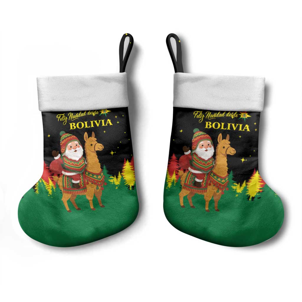 Bolivia Christmas Stocking with Santa Claus Llama Andean Outfit and Festive Tree Design - Wonder Print Shop