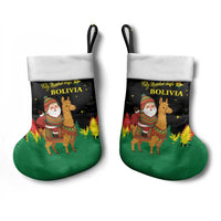 Bolivia Christmas Stocking with Santa Claus Llama Andean Outfit and Festive Tree Design - Wonder Print Shop