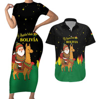 Bolivia Christmas Couples Matching Short Sleeve Bodycon Dress and Hawaiian Shirt with Santa Claus Llama Andean Outfit and Festive Tree Design - Wonder Print Shop