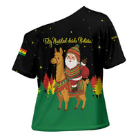 Bolivia Christmas Cross Shoulder Shirt with Santa Claus Llama Andean Outfit and Festive Tree Design - Wonder Print Shop
