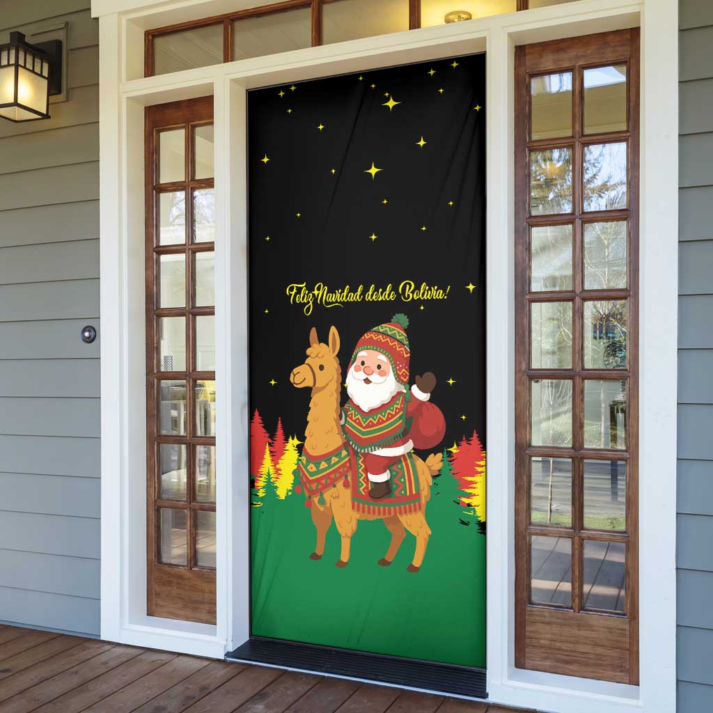 Bolivia Christmas Door Cover with Santa Claus Llama Andean Outfit and Festive Tree Design - Wonder Print Shop