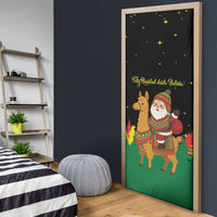 Bolivia Christmas Door Cover with Santa Claus Llama Andean Outfit and Festive Tree Design - Wonder Print Shop