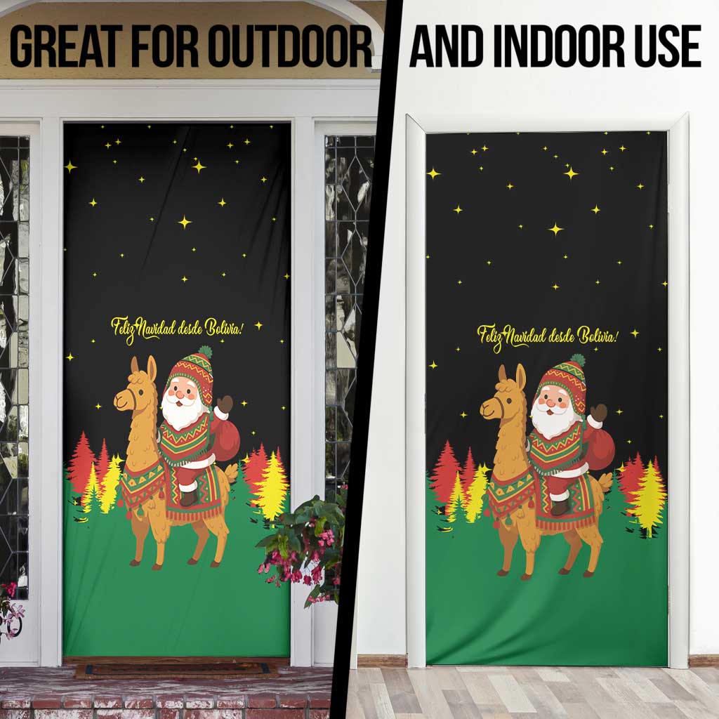 Bolivia Christmas Door Cover with Santa Claus Llama Andean Outfit and Festive Tree Design - Wonder Print Shop