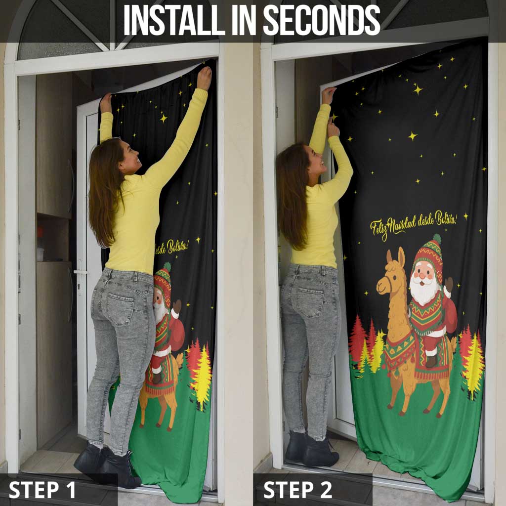 Bolivia Christmas Door Cover with Santa Claus Llama Andean Outfit and Festive Tree Design - Wonder Print Shop