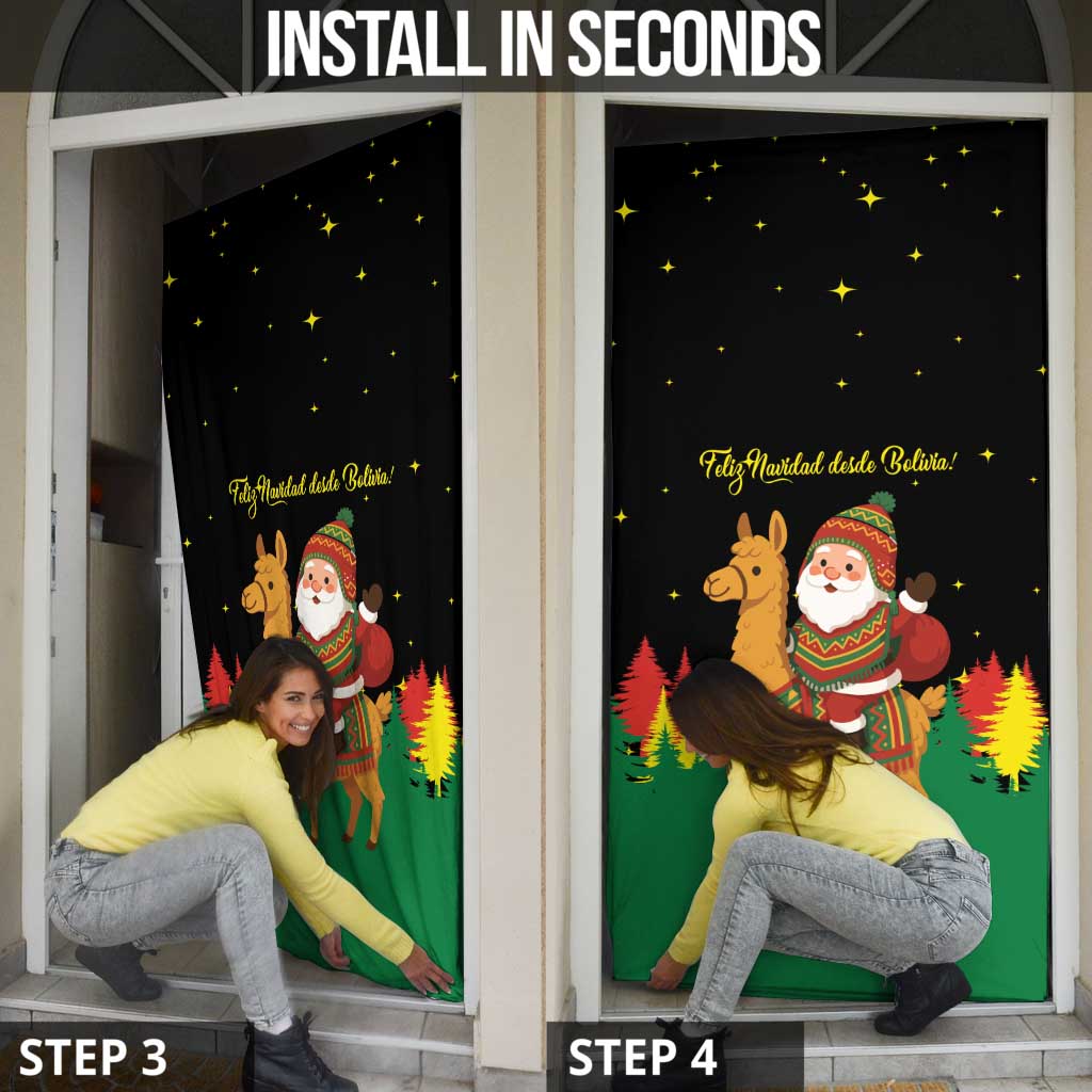 Bolivia Christmas Door Cover with Santa Claus Llama Andean Outfit and Festive Tree Design - Wonder Print Shop