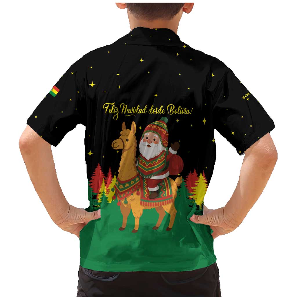 Bolivia Christmas Family Matching Mermaid Dress and Hawaiian Shirt with Santa Claus Llama Andean Outfit and Festive Tree Design - Wonder Print Shop