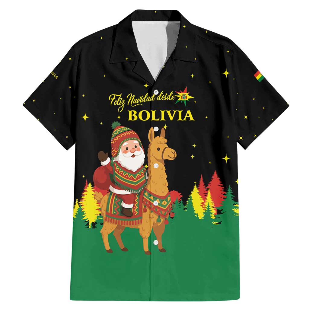 Bolivia Christmas Family Matching Mermaid Dress and Hawaiian Shirt with Santa Claus Llama Andean Outfit and Festive Tree Design - Wonder Print Shop