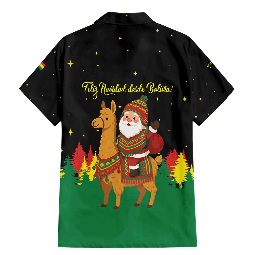 Bolivia Christmas Family Matching Mermaid Dress and Hawaiian Shirt with Santa Claus Llama Andean Outfit and Festive Tree Design - Wonder Print Shop