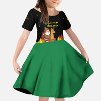 Bolivia Christmas Family Matching Off The Shoulder Long Sleeve Dress and Hawaiian Shirt with Santa Claus Llama Andean Outfit and Festive Tree Design - Wonder Print Shop
