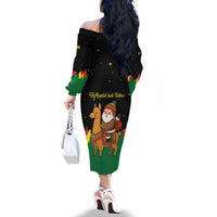 Bolivia Christmas Family Matching Off The Shoulder Long Sleeve Dress and Hawaiian Shirt with Santa Claus Llama Andean Outfit and Festive Tree Design - Wonder Print Shop
