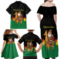 Bolivia Christmas Family Matching Off Shoulder Maxi Dress and Hawaiian Shirt with Santa Claus Llama Andean Outfit and Festive Tree Design - Wonder Print Shop