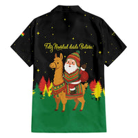 Bolivia Christmas Family Matching Off Shoulder Maxi Dress and Hawaiian Shirt with Santa Claus Llama Andean Outfit and Festive Tree Design - Wonder Print Shop