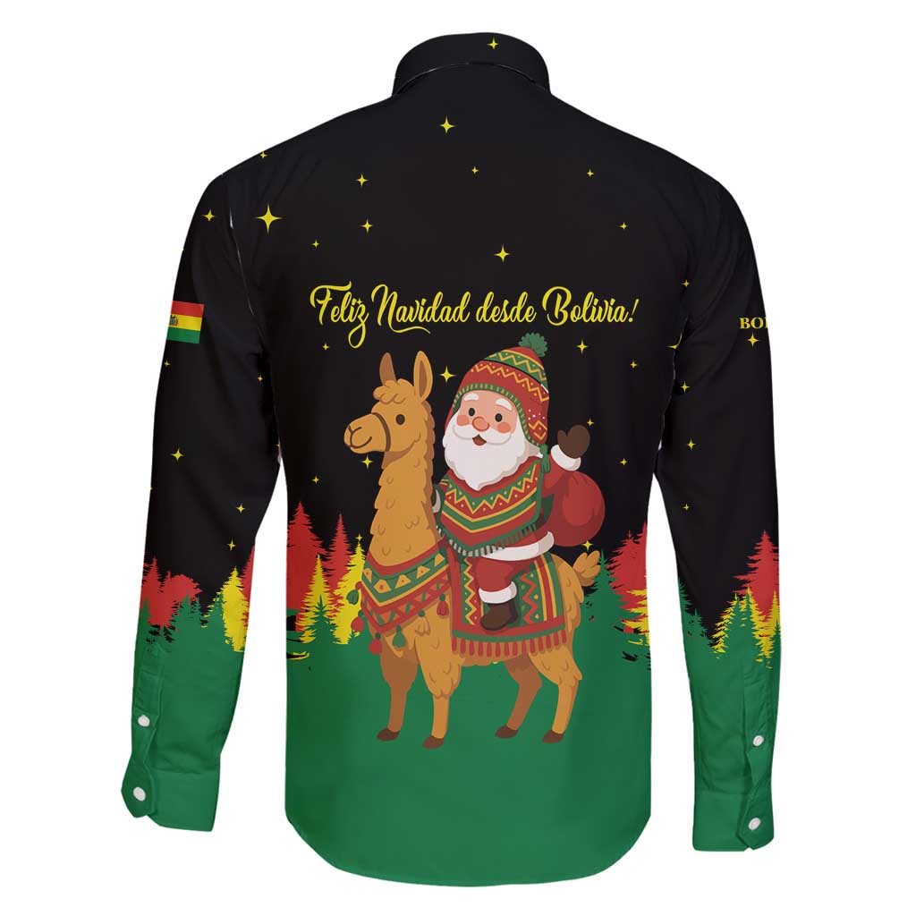 Bolivia Christmas Family Matching Off Shoulder Maxi Dress and Hawaiian Shirt with Santa Claus Llama Andean Outfit and Festive Tree Design - Wonder Print Shop
