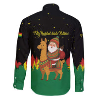 Bolivia Christmas Family Matching Off Shoulder Maxi Dress and Hawaiian Shirt with Santa Claus Llama Andean Outfit and Festive Tree Design - Wonder Print Shop