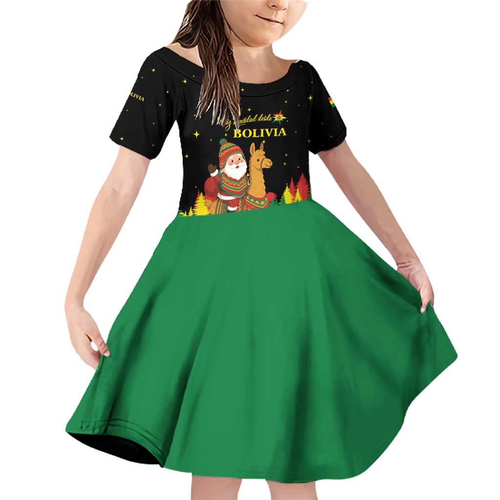 Bolivia Christmas Family Matching Off Shoulder Short Dress and Hawaiian Shirt with Santa Claus Llama Andean Outfit and Festive Tree Design - Wonder Print Shop