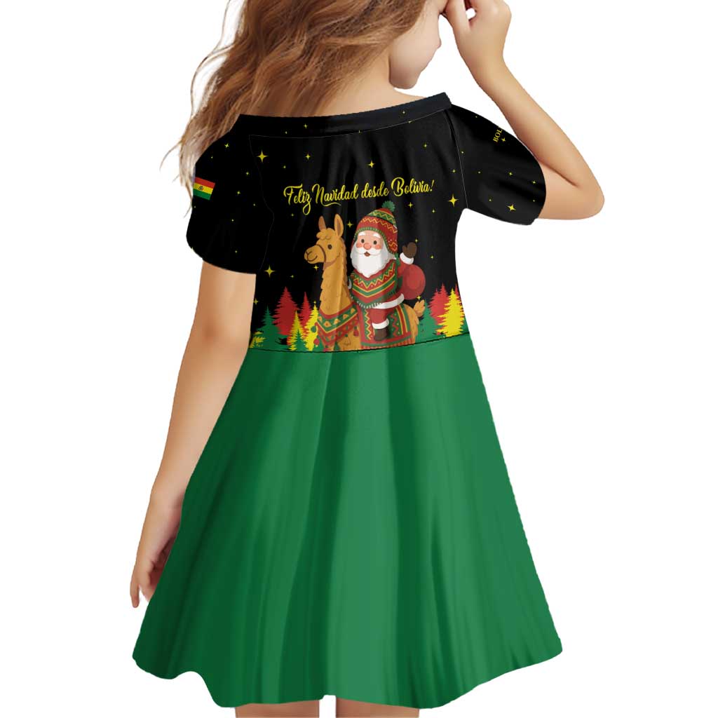 Bolivia Christmas Family Matching Off Shoulder Short Dress and Hawaiian Shirt with Santa Claus Llama Andean Outfit and Festive Tree Design - Wonder Print Shop