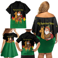 Bolivia Christmas Family Matching Off Shoulder Short Dress and Hawaiian Shirt with Santa Claus Llama Andean Outfit and Festive Tree Design - Wonder Print Shop