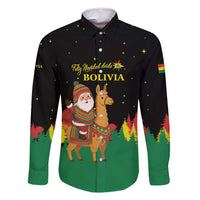 Bolivia Christmas Family Matching Off Shoulder Short Dress and Hawaiian Shirt with Santa Claus Llama Andean Outfit and Festive Tree Design - Wonder Print Shop