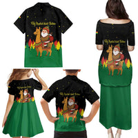 Bolivia Christmas Family Matching Puletasi and Hawaiian Shirt with Santa Claus Llama Andean Outfit and Festive Tree Design - Wonder Print Shop