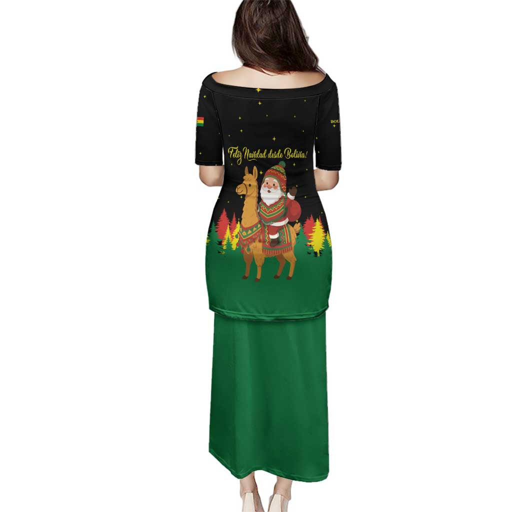 Bolivia Christmas Family Matching Puletasi and Hawaiian Shirt with Santa Claus Llama Andean Outfit and Festive Tree Design - Wonder Print Shop