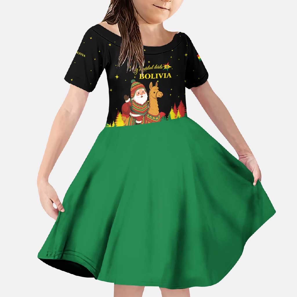 Bolivia Christmas Family Matching Summer Maxi Dress and Hawaiian Shirt with Santa Claus Llama Andean Outfit and Festive Tree Design - Wonder Print Shop