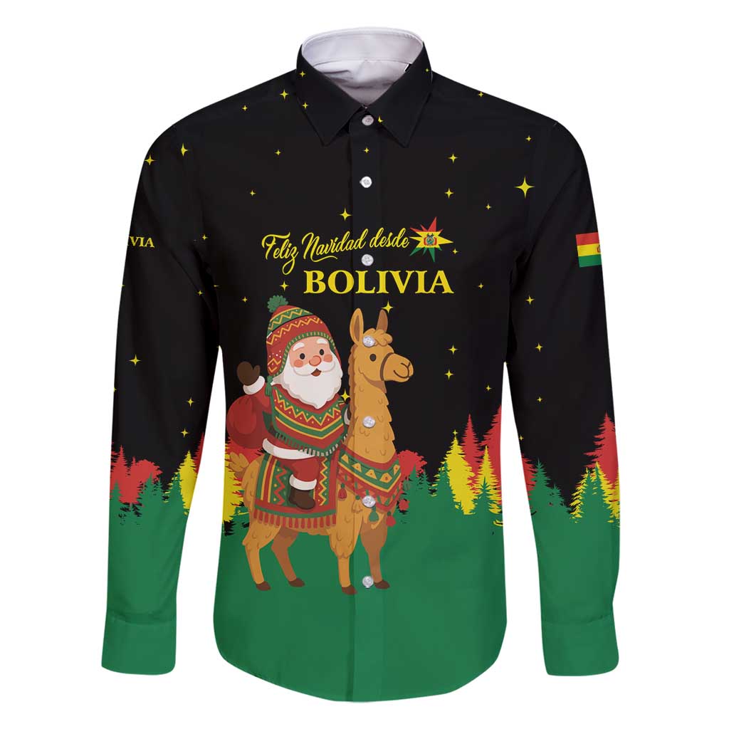 Bolivia Christmas Family Matching Summer Maxi Dress and Hawaiian Shirt with Santa Claus Llama Andean Outfit and Festive Tree Design - Wonder Print Shop