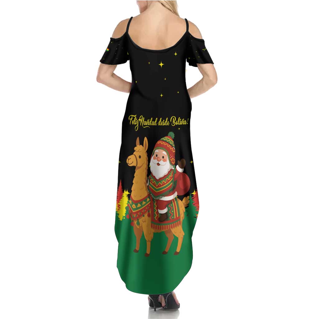 Bolivia Christmas Family Matching Summer Maxi Dress and Hawaiian Shirt with Santa Claus Llama Andean Outfit and Festive Tree Design - Wonder Print Shop