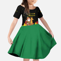 Bolivia Christmas Family Matching Tank Maxi Dress and Hawaiian Shirt with Santa Claus Llama Andean Outfit and Festive Tree Design - Wonder Print Shop