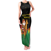 Bolivia Christmas Family Matching Tank Maxi Dress and Hawaiian Shirt with Santa Claus Llama Andean Outfit and Festive Tree Design - Wonder Print Shop