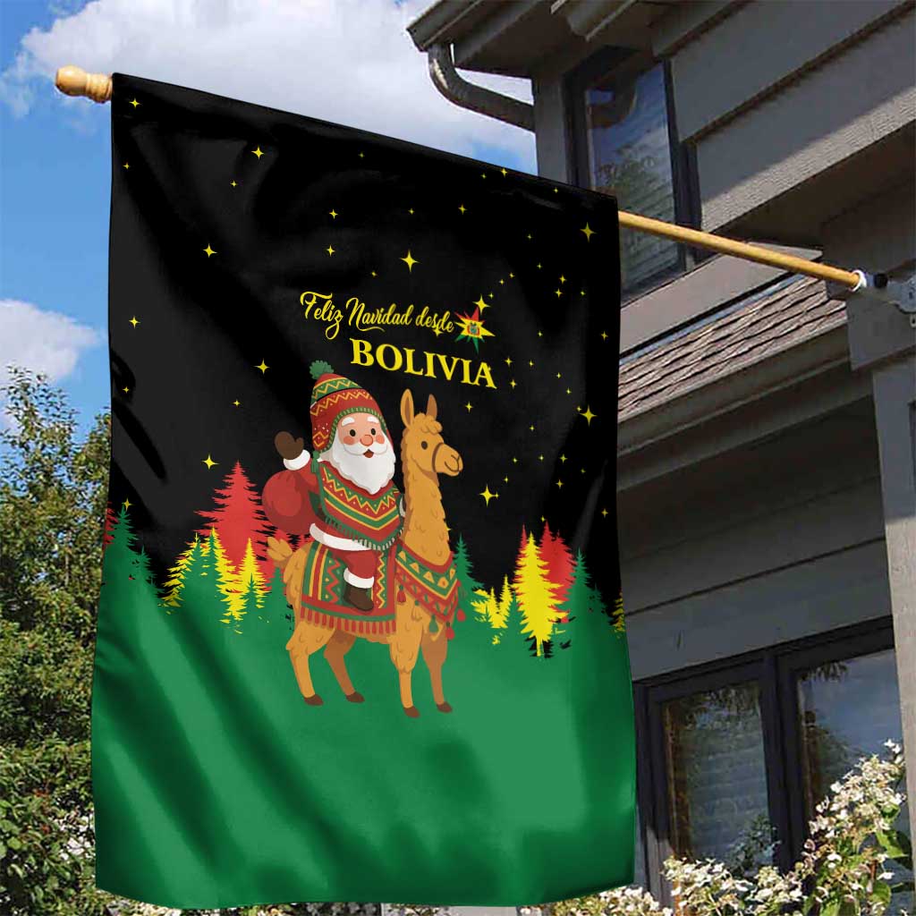 Bolivia Christmas Garden Flag with Santa Claus Llama Andean Outfit and Festive Tree Design - Wonder Print Shop