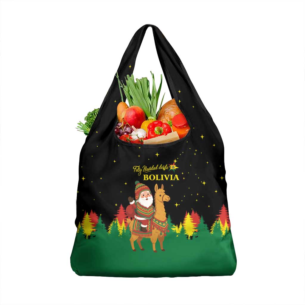 Bolivia Christmas Grocery Bag with Santa Claus Llama Andean Outfit and Festive Tree Design - Wonder Print Shop