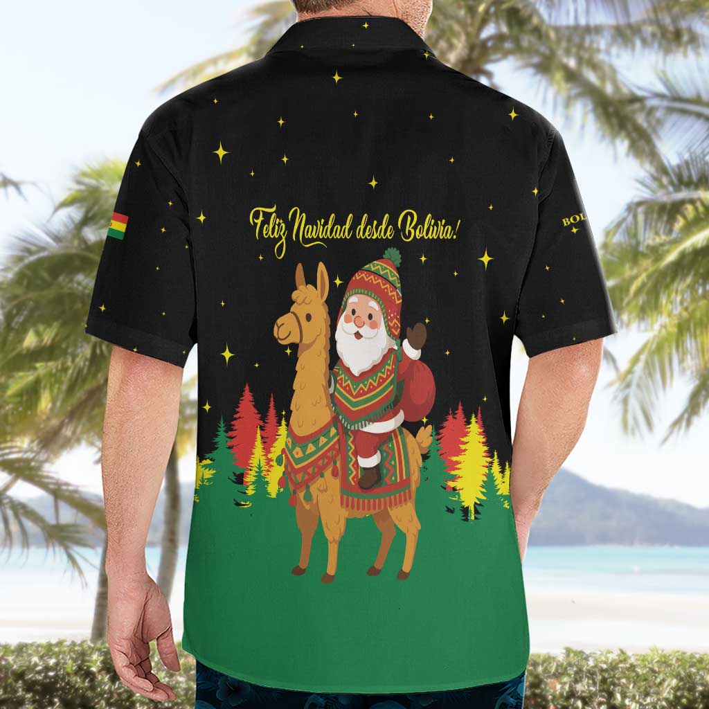 Bolivia Christmas Hawaiian Shirt with Santa Claus Llama Andean Outfit and Festive Tree Design - Wonder Print Shop