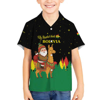 Bolivia Christmas Hawaiian Shirt with Santa Claus Llama Andean Outfit and Festive Tree Design - Wonder Print Shop