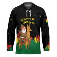Bolivia Christmas Hockey Jersey with Santa Claus Llama Andean Outfit and Festive Tree Design - Wonder Print Shop