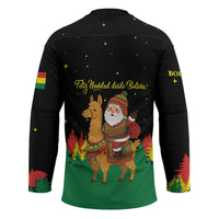 Bolivia Christmas Hockey Jersey with Santa Claus Llama Andean Outfit and Festive Tree Design - Wonder Print Shop
