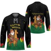 Bolivia Christmas Hockey Jersey with Santa Claus Llama Andean Outfit and Festive Tree Design - Wonder Print Shop