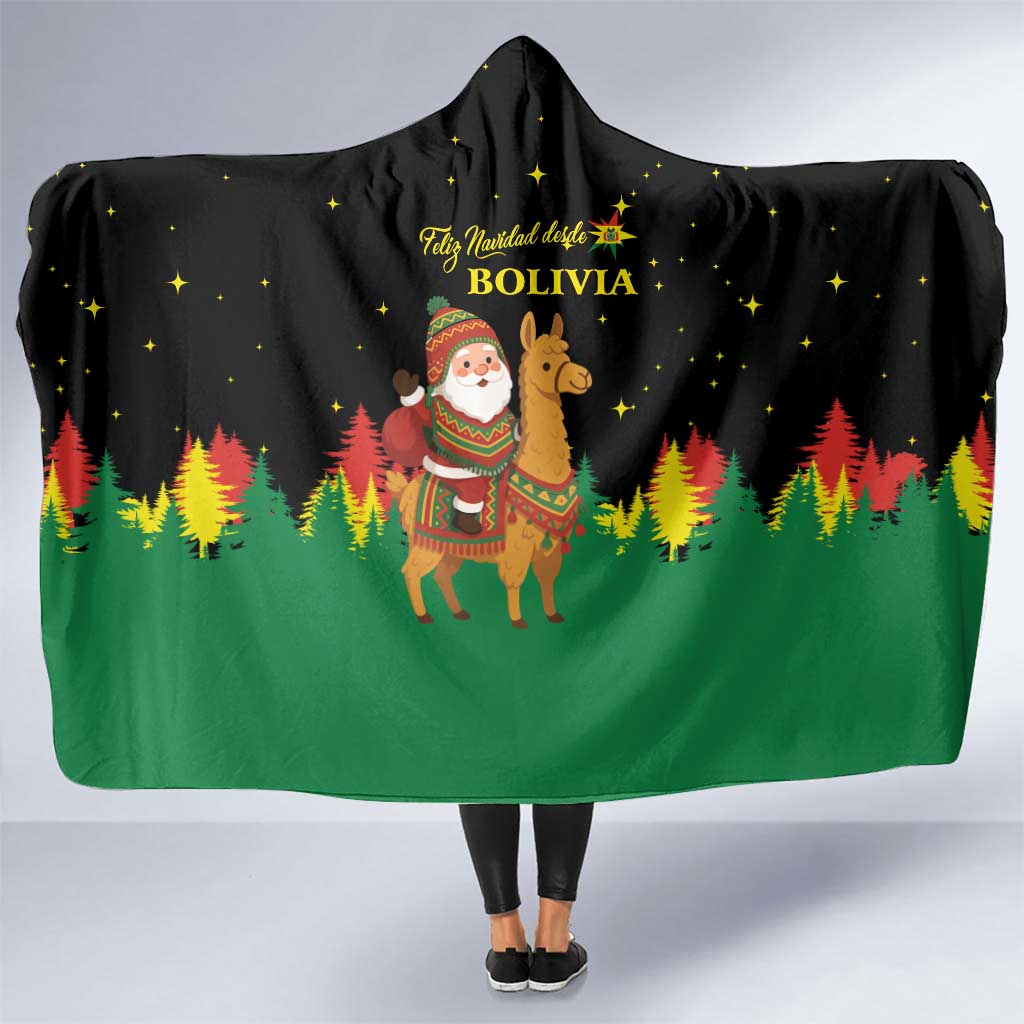 Bolivia Christmas Hooded Blanket with Santa Claus Llama Andean Outfit and Festive Tree Design - Wonder Print Shop