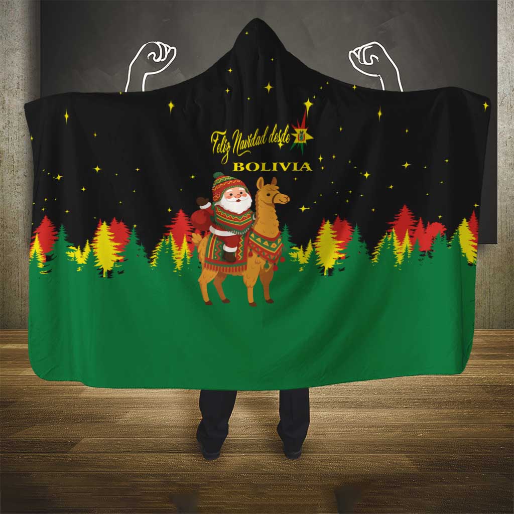 Bolivia Christmas Hooded Blanket with Santa Claus Llama Andean Outfit and Festive Tree Design - Wonder Print Shop