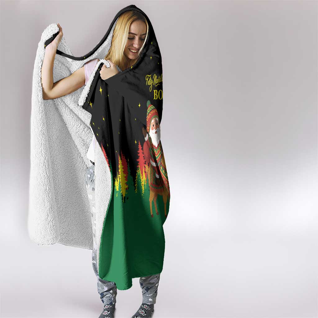 Bolivia Christmas Hooded Blanket with Santa Claus Llama Andean Outfit and Festive Tree Design - Wonder Print Shop