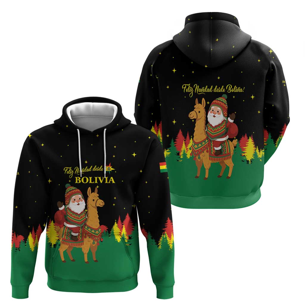 Bolivia Christmas Hoodie with Santa Claus Llama Andean Outfit and Festive Tree Design - Wonder Print Shop