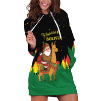 Bolivia Christmas Hoodie Dress with Santa Claus Llama Andean Outfit and Festive Tree Design - Wonder Print Shop